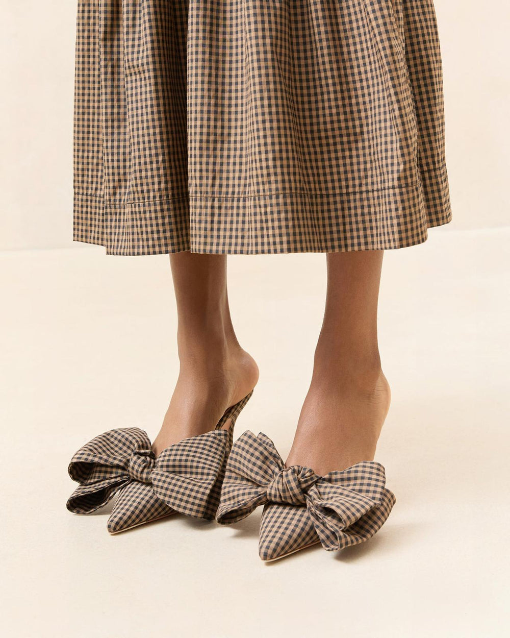 Loeffler Randall Margot Brown/Black Check Bow Mule | Women Pumps &amp; Mules