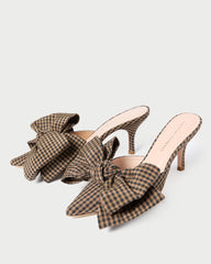 Loeffler Randall Margot Brown/Black Check Bow Mule | Women Pumps &amp; Mules