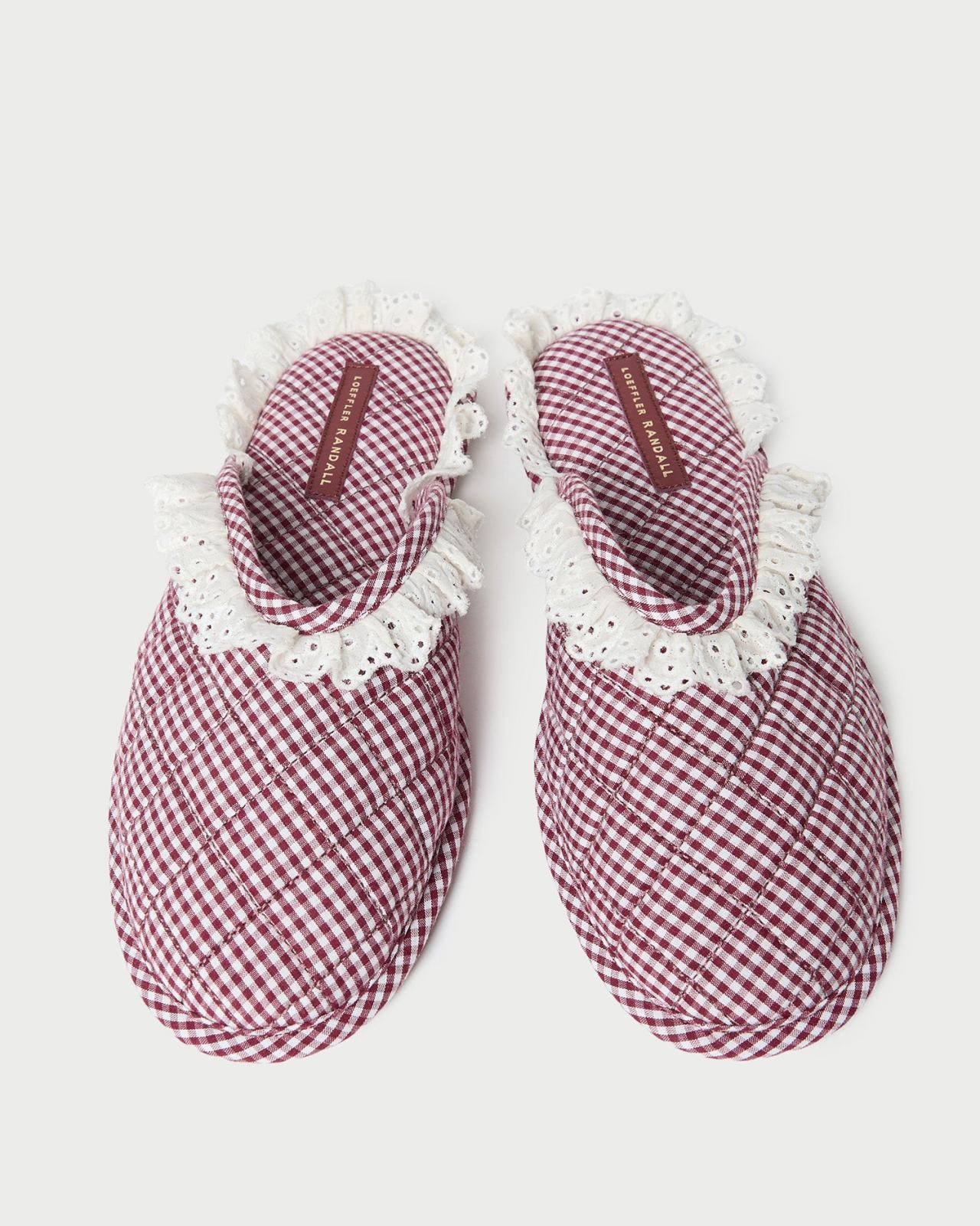 Loeffler Randall Marky Cream/Maroon Gingham Slipper | Women Accessories