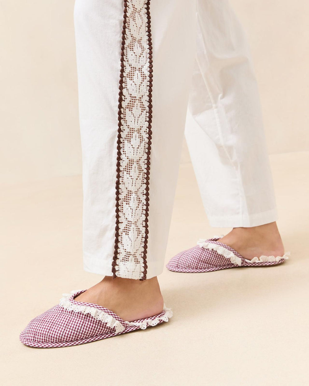 Loeffler Randall Marky Cream/Maroon Gingham Slipper | Women Soft Accessories