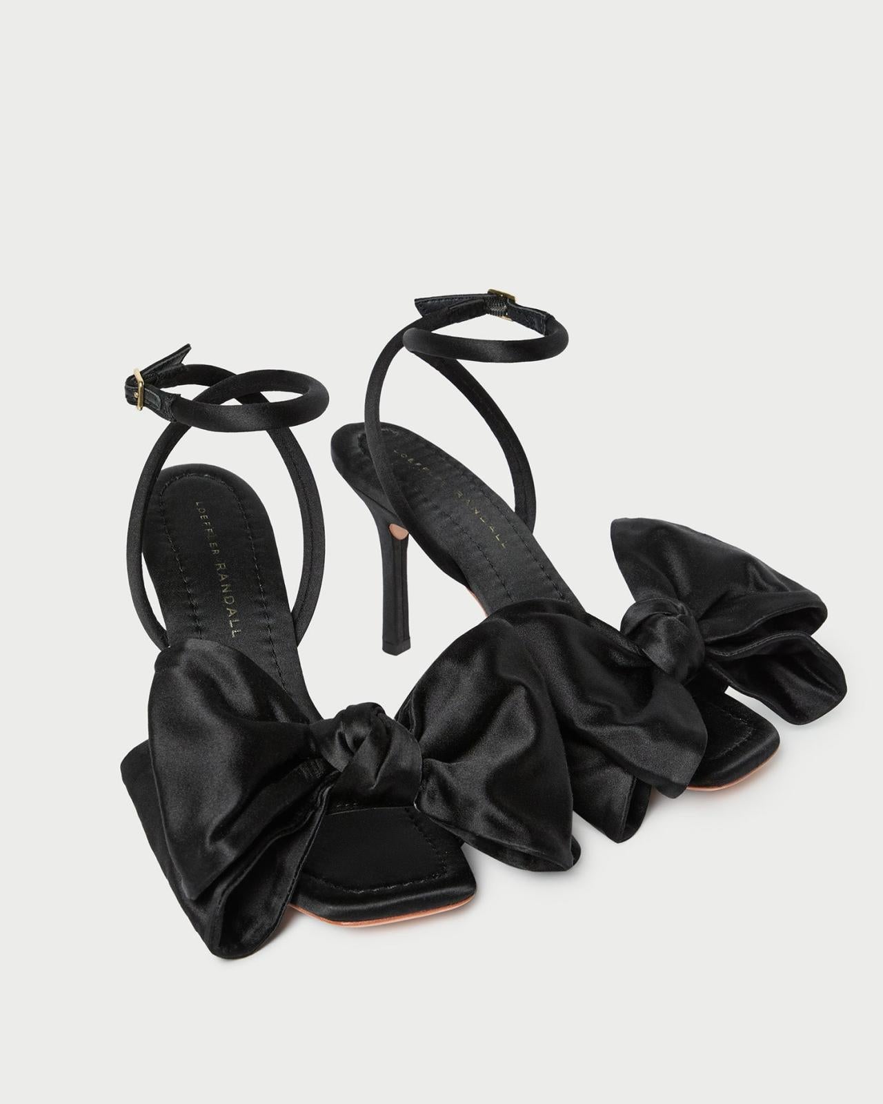 Loeffler Randall Marlena Black Satin Bow Sandal | Women Heeled Sandals
