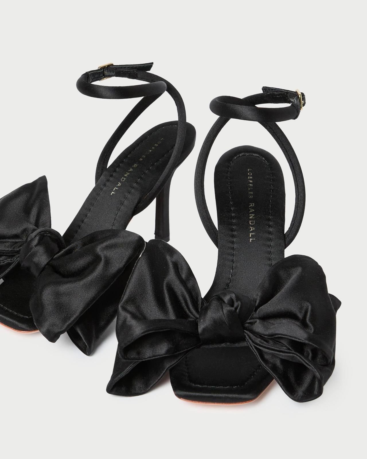 Loeffler Randall Marlena Black Satin Bow Sandal | Women Heeled Sandals