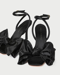 Loeffler Randall Marlena Black Satin Bow Sandal | Women Heeled Sandals