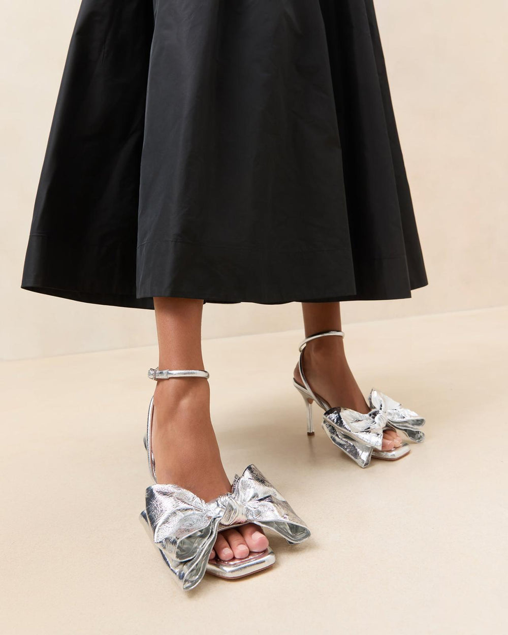 Loeffler Randall Marlena Silver Leather Bow Sandal | Women Heeled Sandals