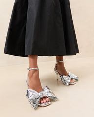 Loeffler Randall Marlena Silver Leather Bow Sandal | Women Heeled Sandals