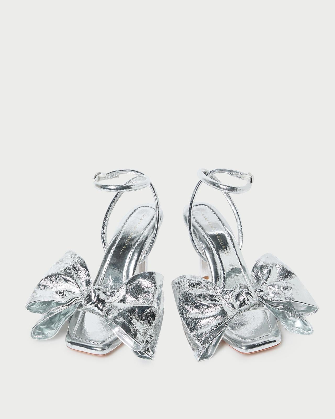 Loeffler Randall Marlena Silver Leather Bow Sandal | Women Heeled Sandals
