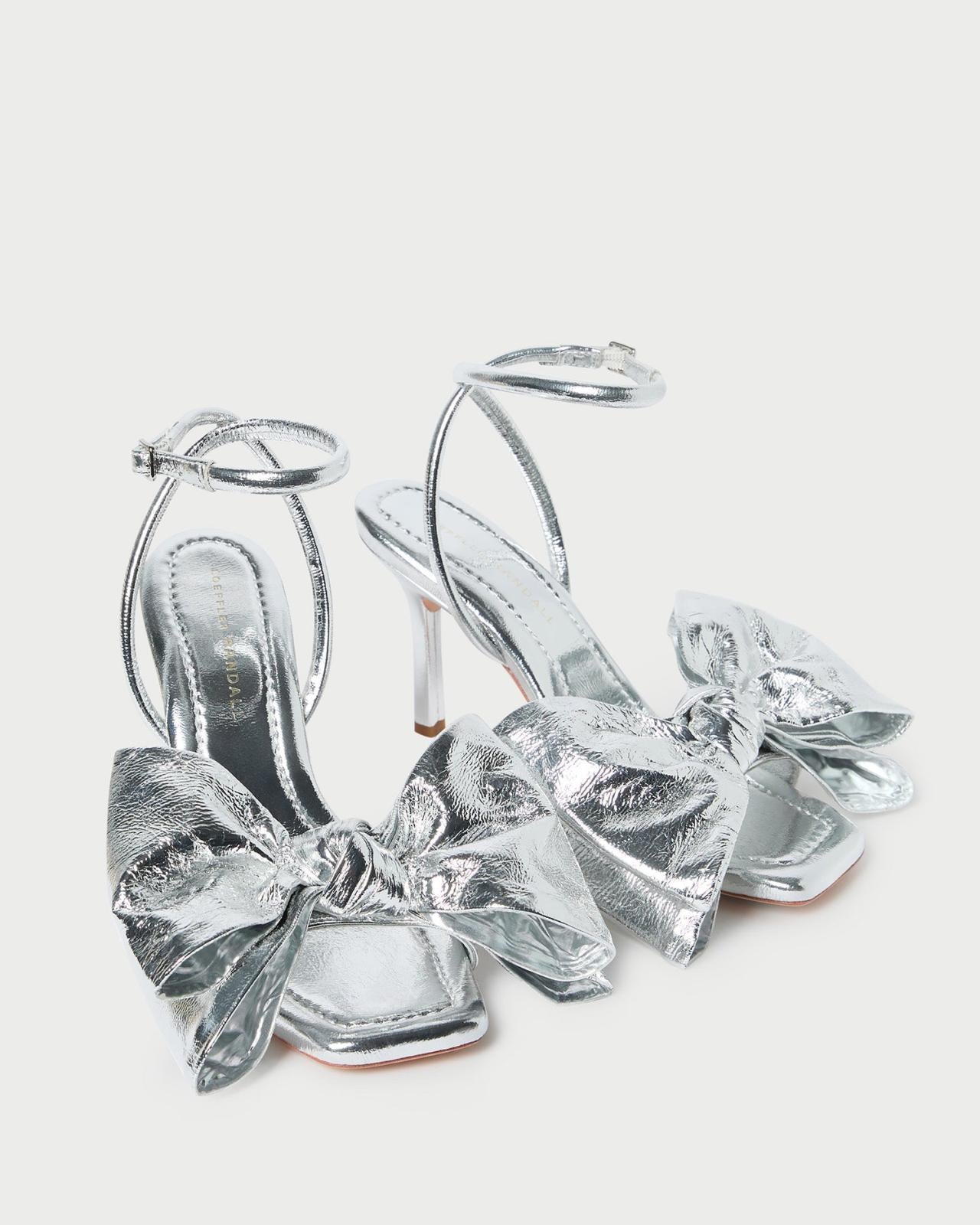 Loeffler Randall Marlena Silver Leather Bow Sandal | Women Heeled Sandals