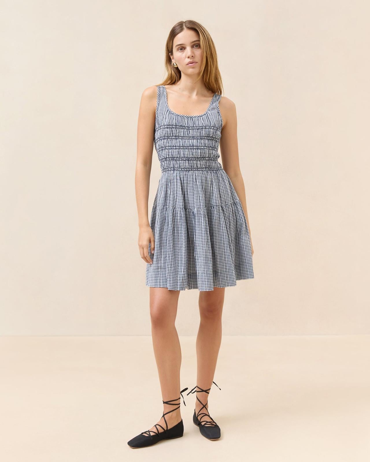 Loeffler Randall Melody Navy Gingham Mini Dress | Women Dresses