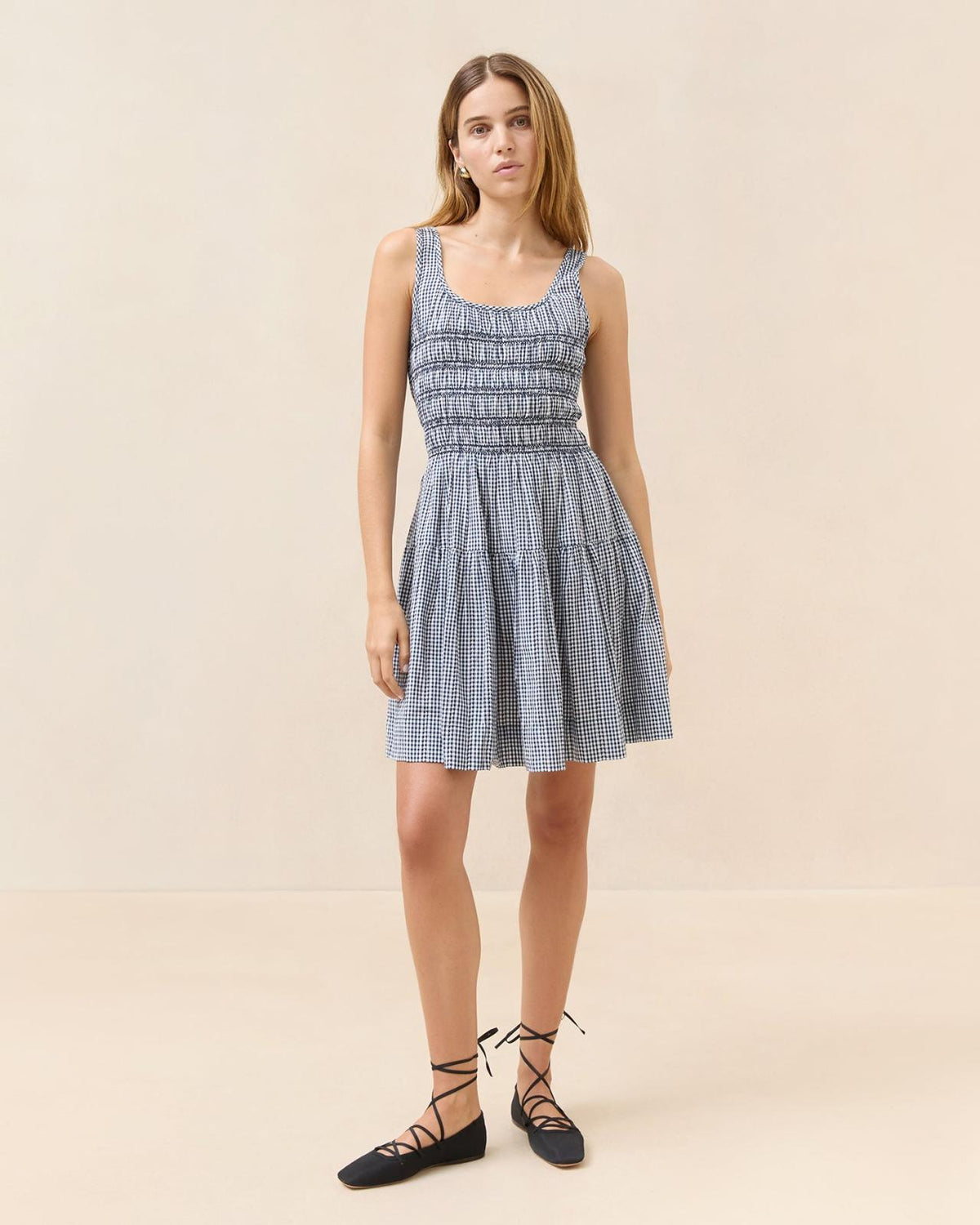 Loeffler Randall Melody Navy Gingham Mini Dress | Women Dresses