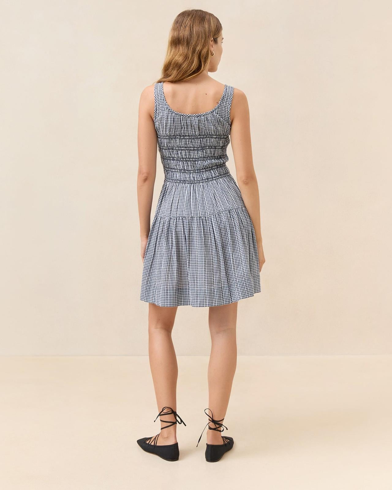 Loeffler Randall Melody Navy Gingham Mini Dress | Women Dresses