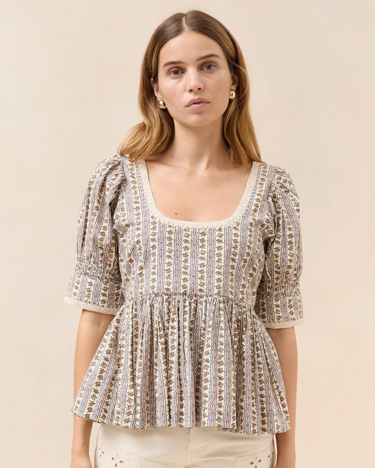 Loeffler Randall Milly Pink/Cream Floral Top | Women Tops