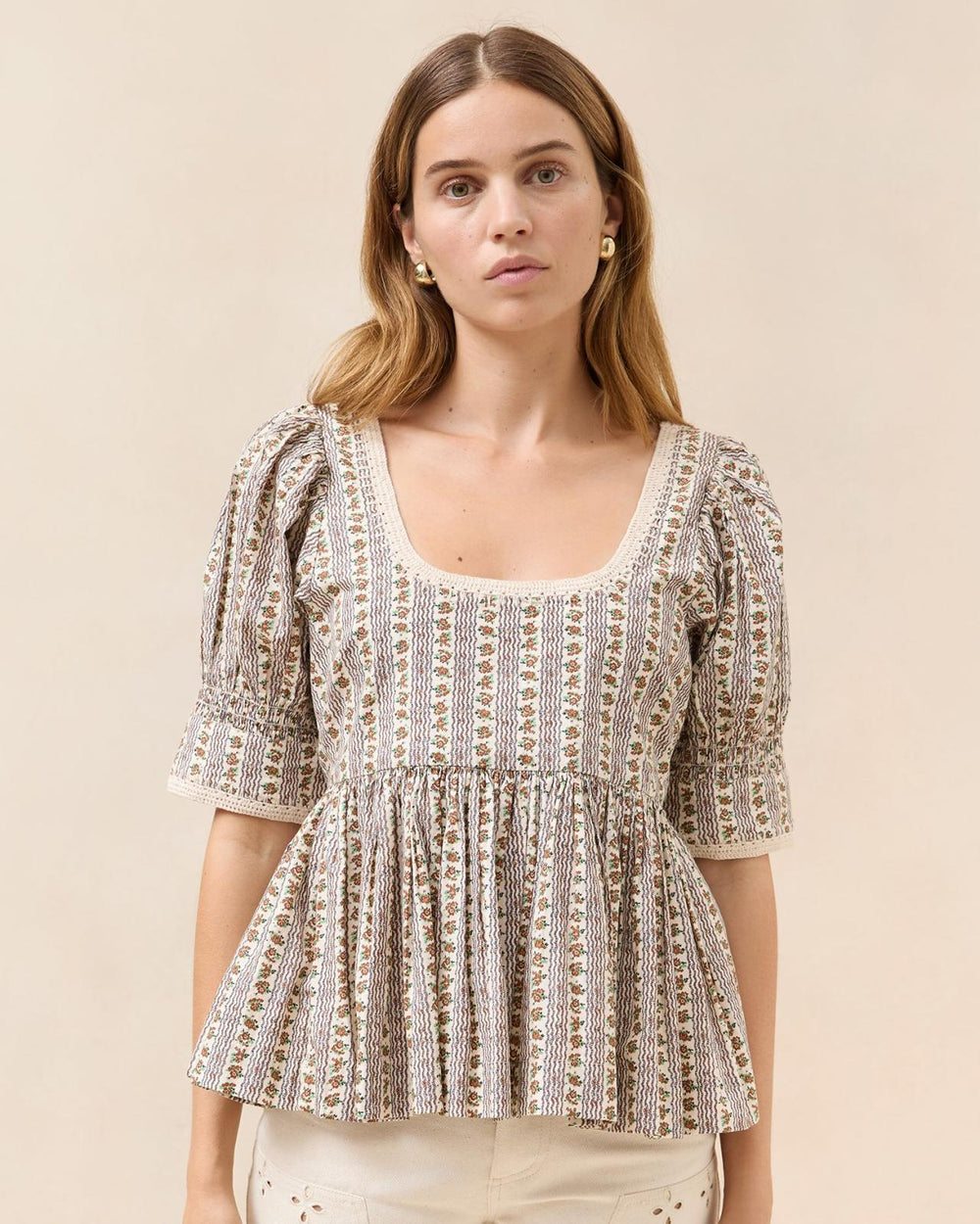 Loeffler Randall Milly Pink/Cream Floral Top | Women Tops