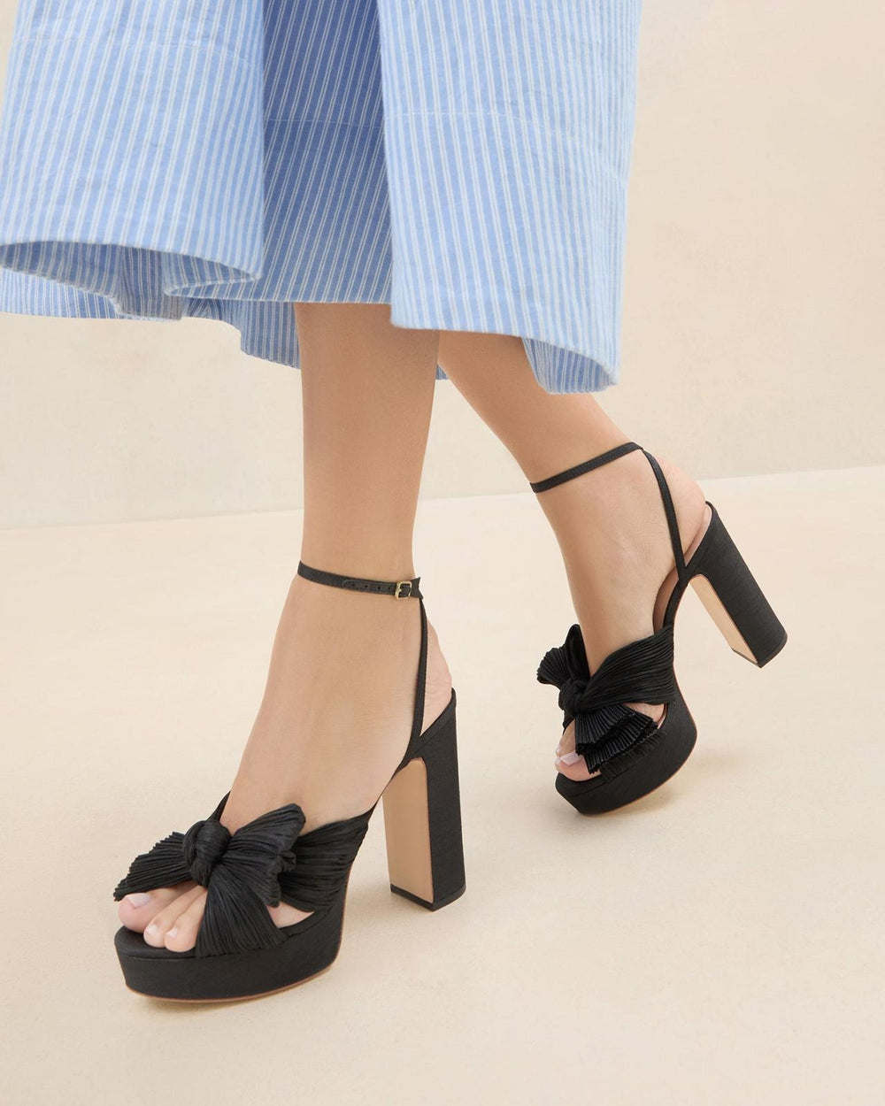 Loeffler Randall Natalia Black Platform Bow Heel | Women Heeled Sandals