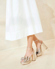 Loeffler Randall Natalia Champagne Platform Bow Heel L Heeled Sandals L Footwear | Women Heeled Sandals