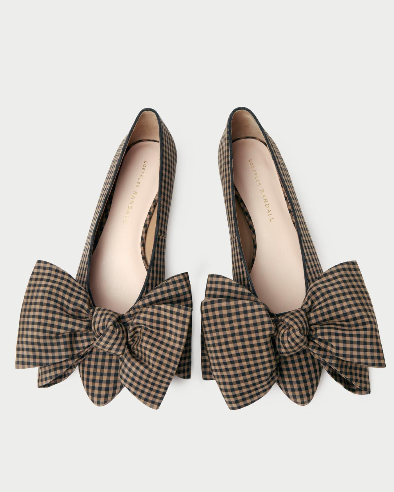 Loeffler Randall Noa Brown/Black Check Bow Flat | Women Flats &amp; Loafers