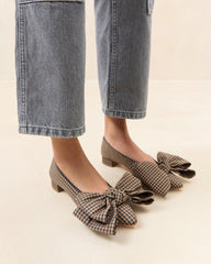 Loeffler Randall Noa Brown/Black Check Bow Flat | Women Flats &amp; Loafers