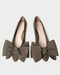 Loeffler Randall Noa Brown/Black Check Bow Flat | Women Flats &amp; Loafers