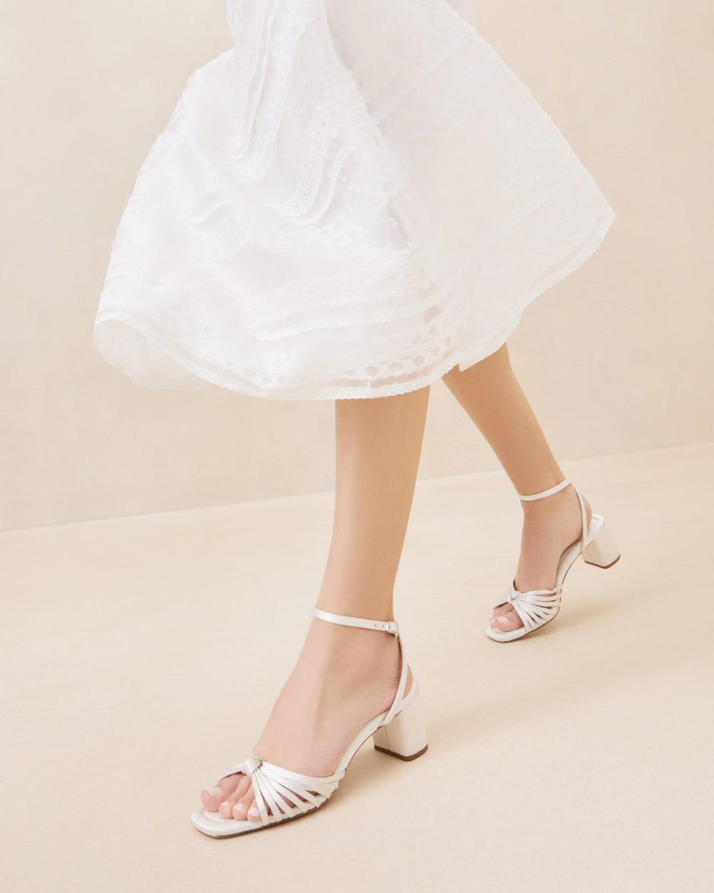 Loeffler Randall Olivia Cream Knot Mid-Heel Sandal L Heeled Sandals L Footwear | Women Heeled Sandals