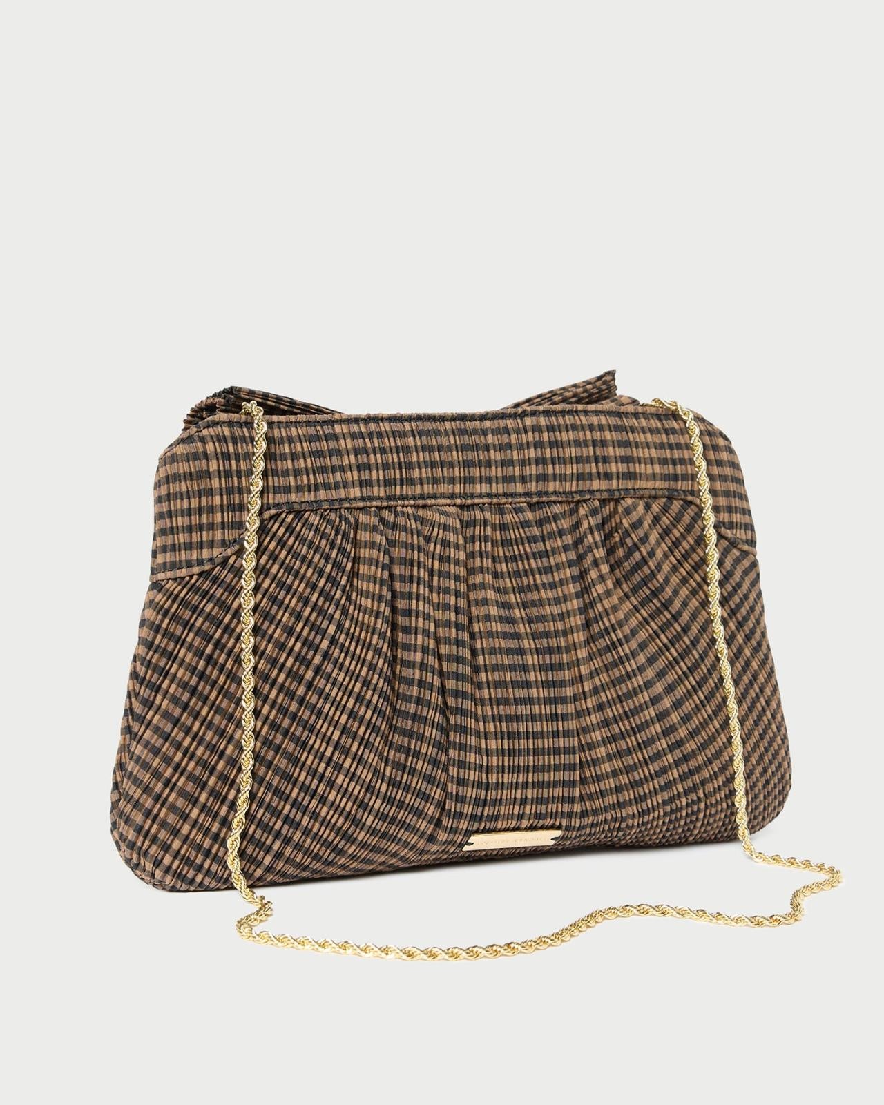 Loeffler Randall Rayne Brown/Black Pleated Bow Clutch | Women Clutches