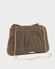 Loeffler Randall Rayne Brown/Black Pleated Bow Clutch | Women Clutches