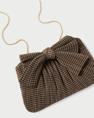 Loeffler Randall Rayne Brown/Black Pleated Bow Clutch | Women Clutches