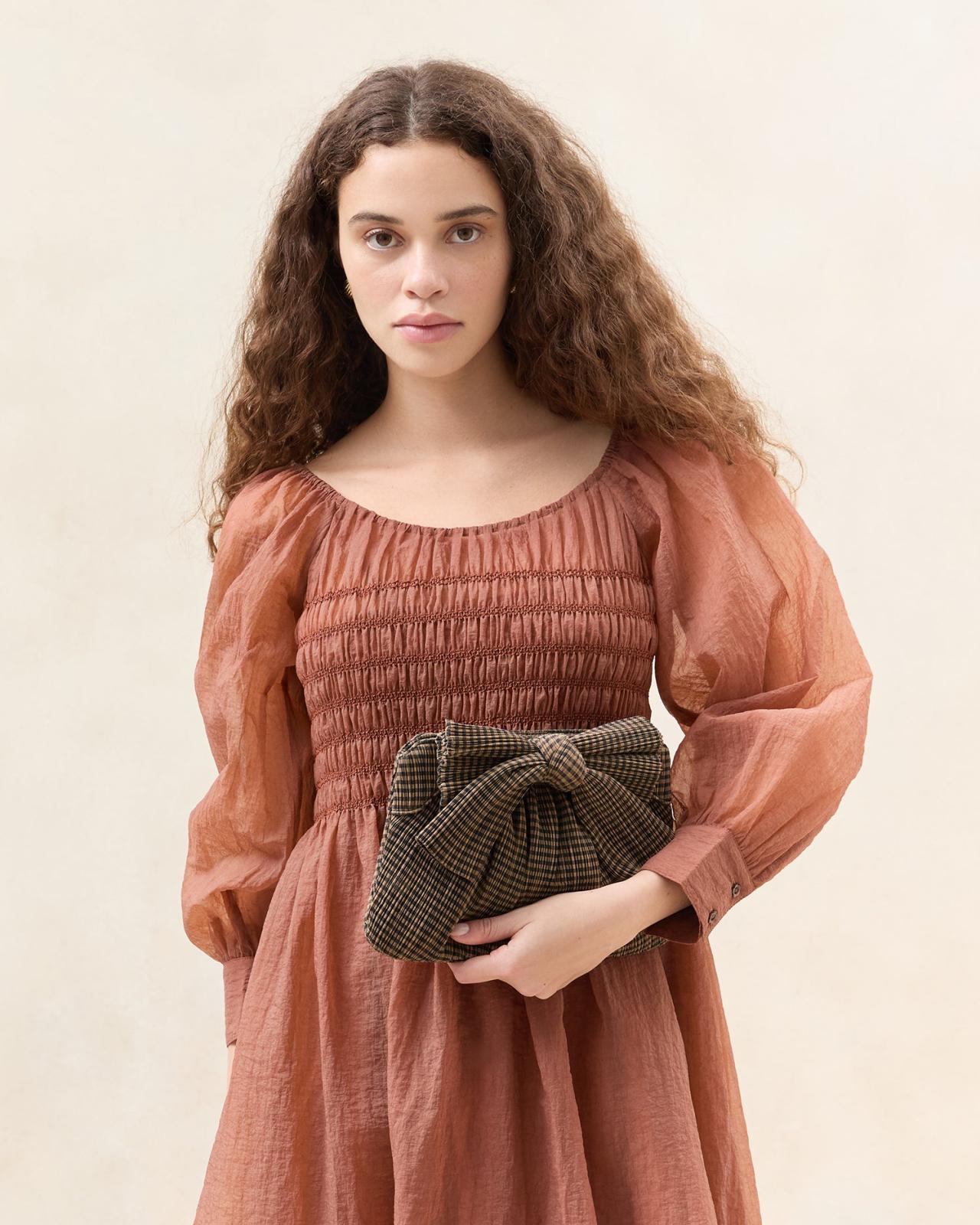 Loeffler Randall Rayne Brown/Black Pleated Bow Clutch | Women Clutches