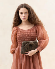 Loeffler Randall Rayne Brown/Black Pleated Bow Clutch | Women Clutches