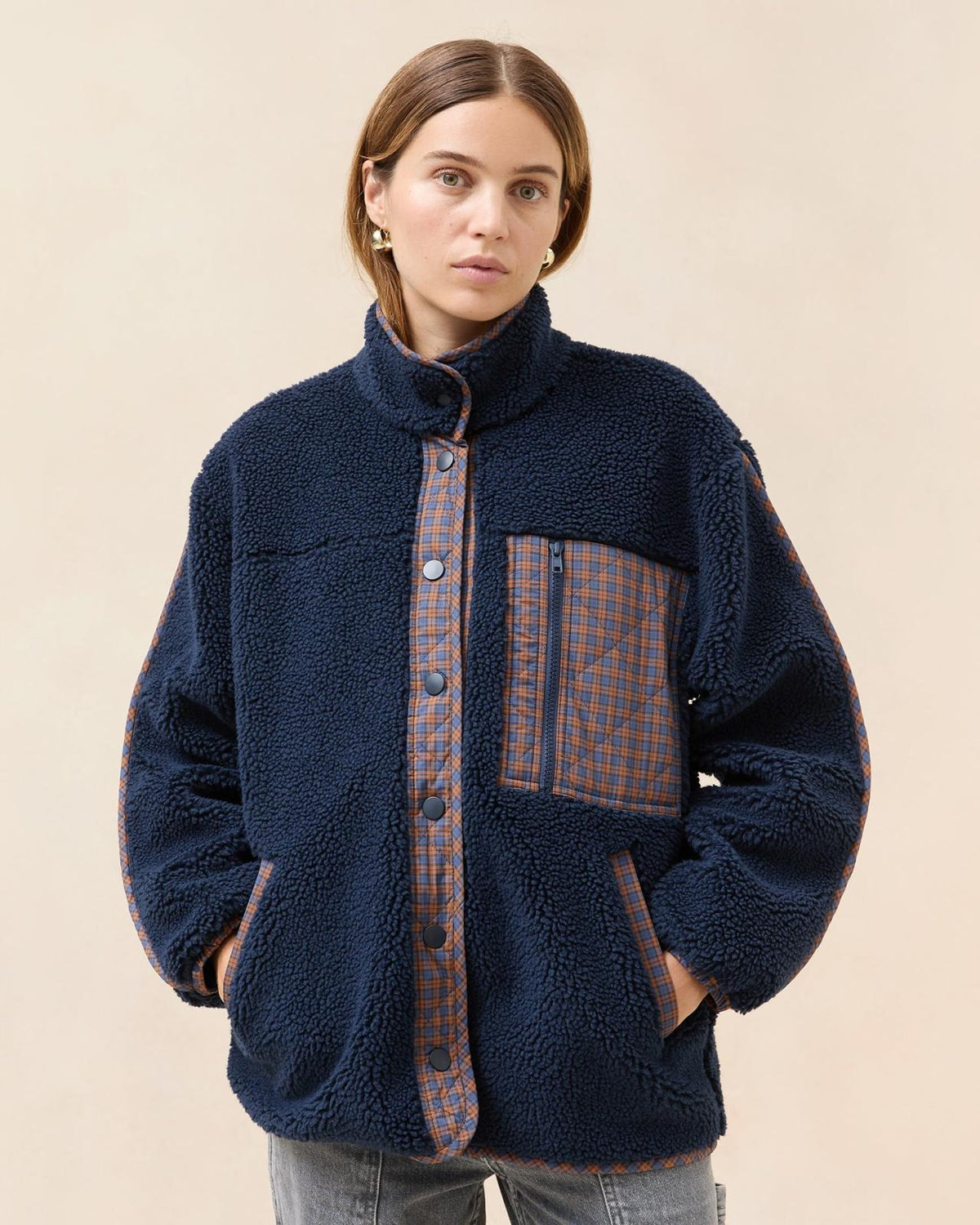 Loeffler Randall Rocky Navy/Rust Fleece Jacket | Women Outerwear