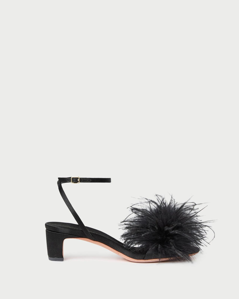 Loeffler Randall Senna Black Satin/Feather Sandal | Women Heeled Sandals