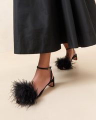 Loeffler Randall Senna Black Satin/Feather Sandal | Women Heeled Sandals