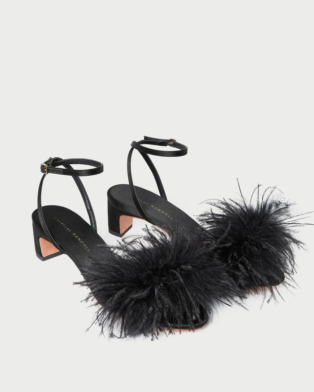 Loeffler Randall Senna Black Satin/Feather Sandal | Women Heeled Sandals