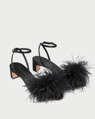 Loeffler Randall Senna Black Satin/Feather Sandal | Women Heeled Sandals