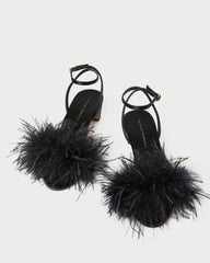 Loeffler Randall Senna Black Satin/Feather Sandal | Women Heeled Sandals