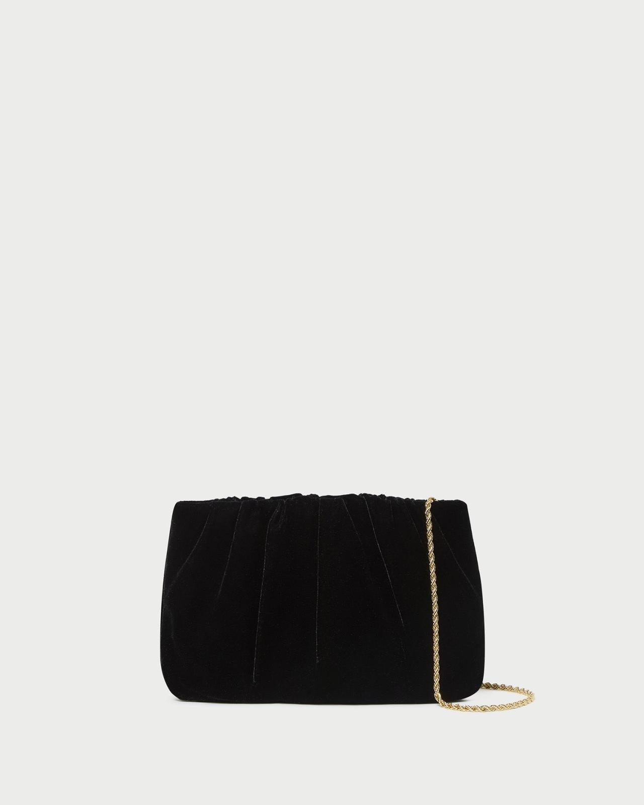 Loeffler Randall Serena Black Gathered Velvet Clutch | Women Clutches
