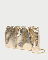 Loeffler Randall Serena Champagne Gathered Leather Clutch | Women Clutches