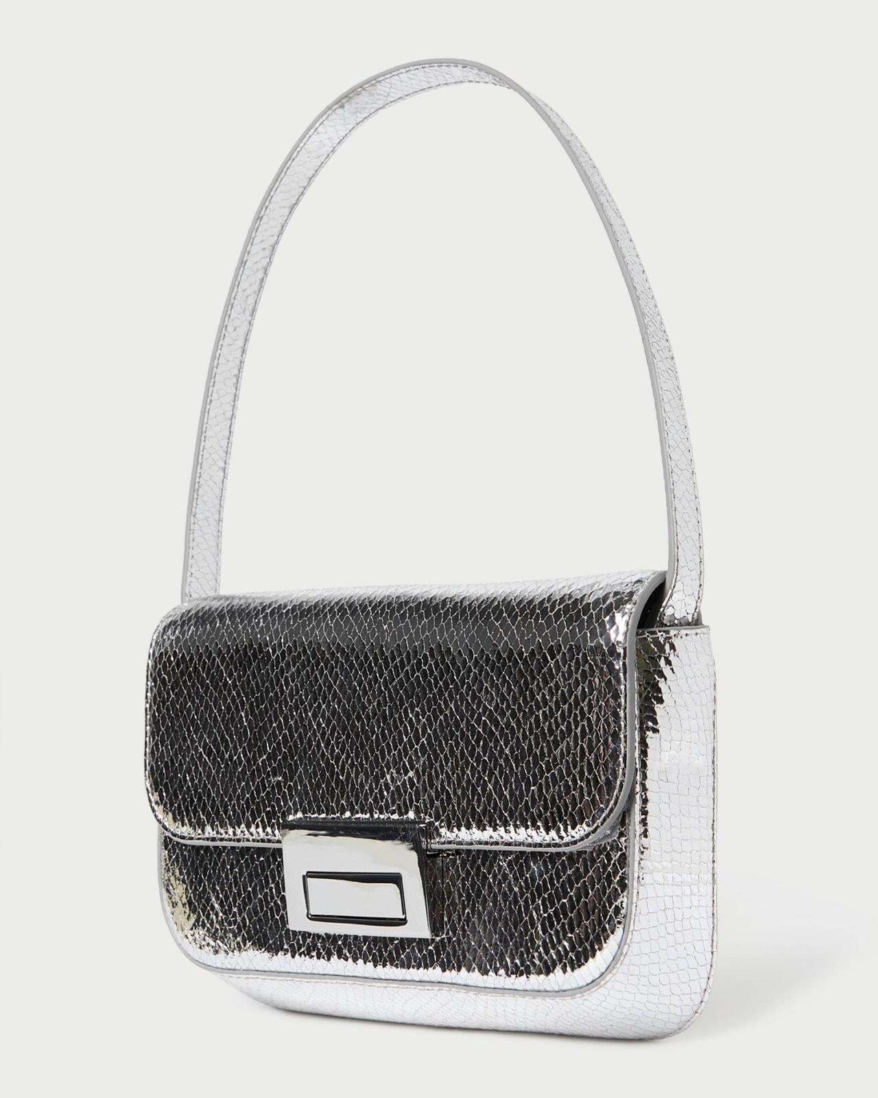 Loeffler Randall Stefania Silver Leather Baguette Bag I Shoulder Bags I Handbags | Women Shoulder Bags