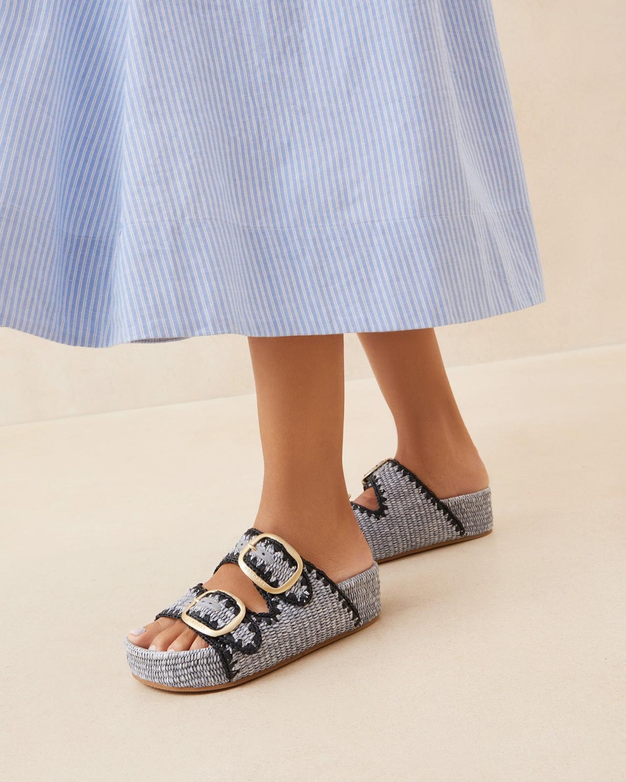 Loeffler Randall Theo Blue Raffia Footbed Sandal L Flat Sandals L Footwear | Women Flat Sandals