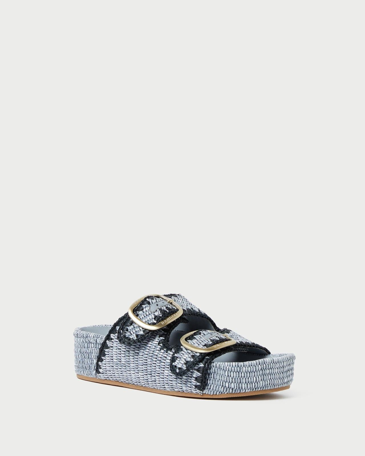 Loeffler Randall Theo Blue Raffia Footbed Sandal L Flat Sandals L Footwear | Women Flat Sandals