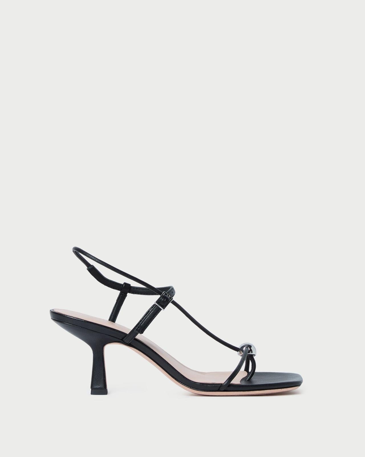 Loeffler Randall Triana Black Leather Mid-Heel Sandal | Women Heeled Sandals
