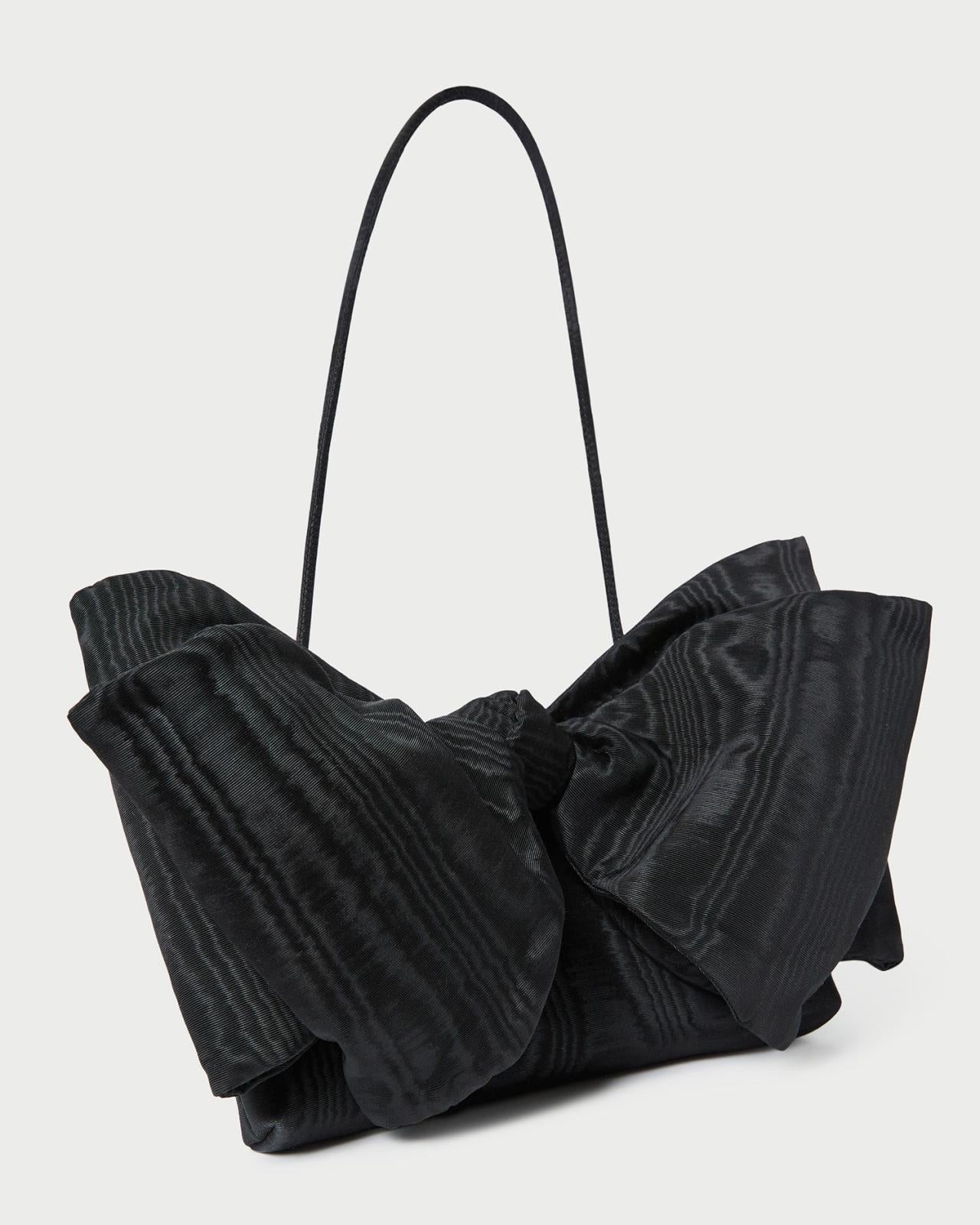 Loeffler Randall Valerie Black Moiré Bow Clutch | Women Shoulder Bags