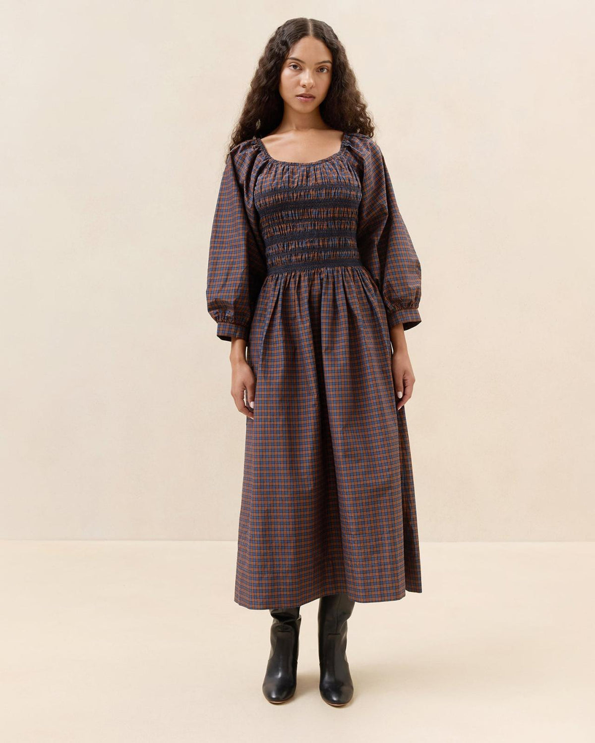 Loeffler Randall Vineta Navy/Rust Gathered Dress | Women Dresses