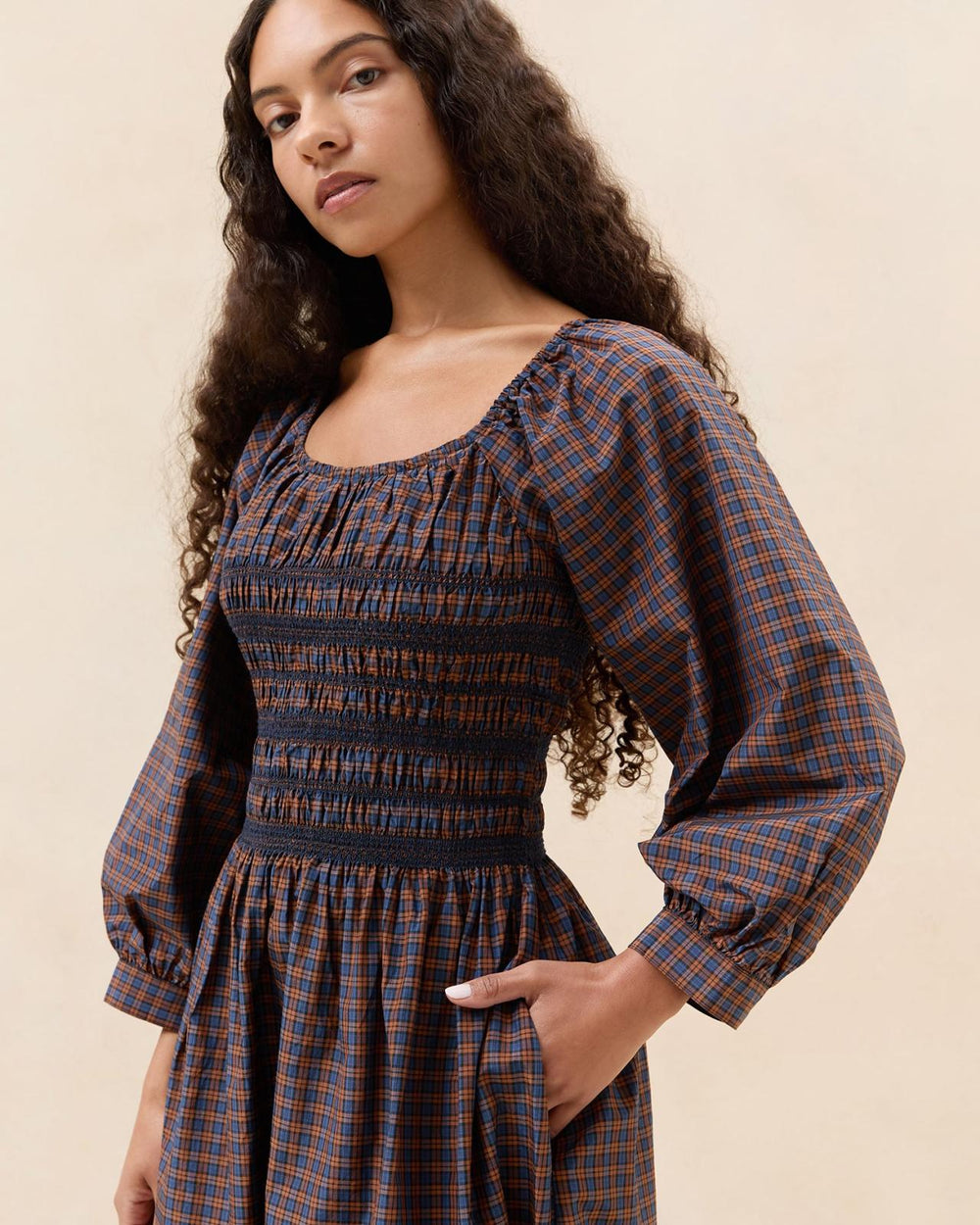 Loeffler Randall Vineta Navy/Rust Gathered Dress | Women Dresses